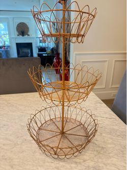 3-Tier Metal Fruit Basket Stand – Gold Kitchen Counter Organizer