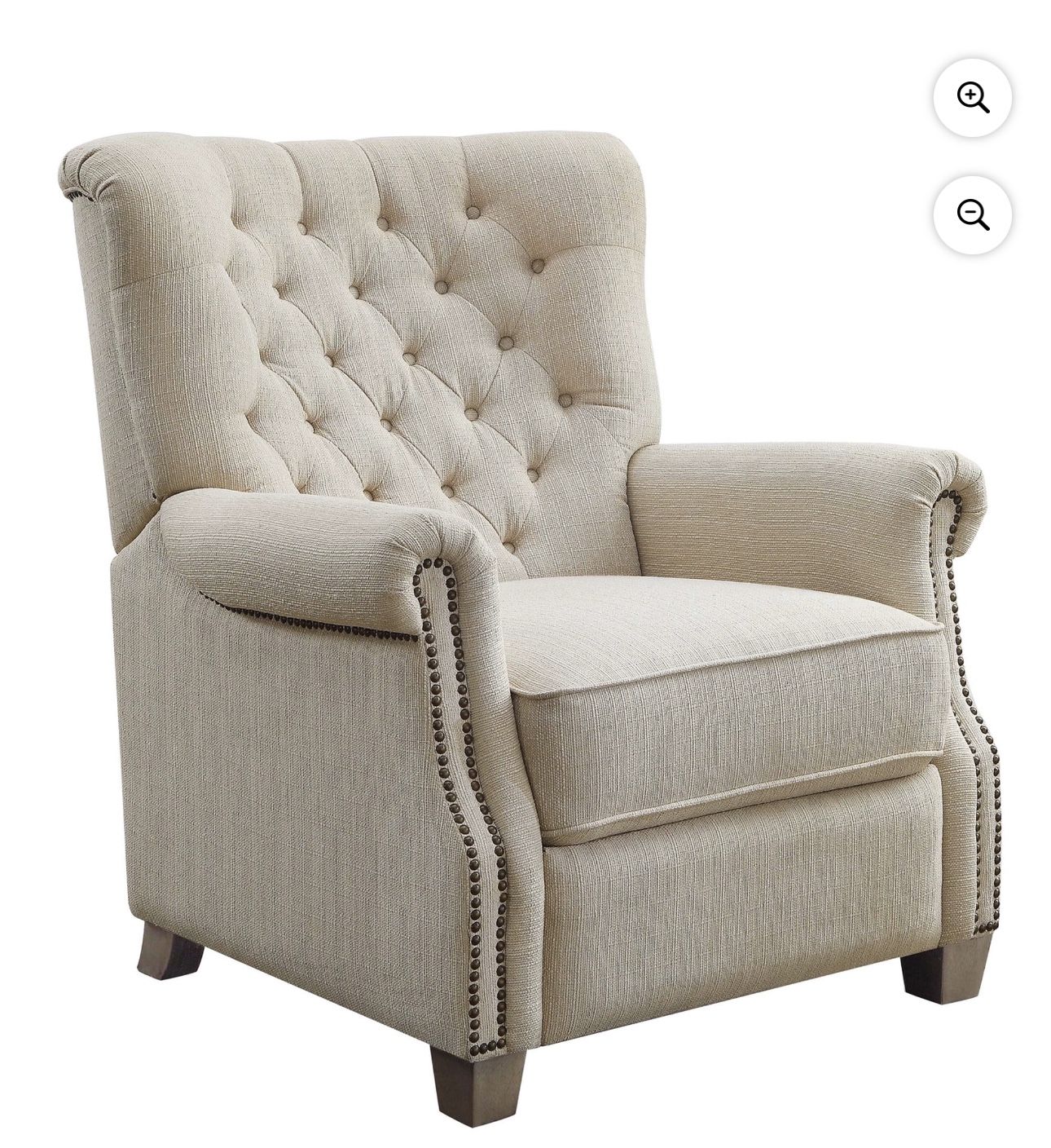 Better Homes & Gardens Tufted Push Back Recliner, Beige Fabric Upholstery