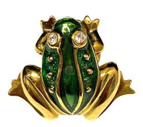 Vintage Avon Gold Green Frog Enamel Pin