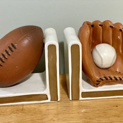 Vintage ceramic football/baseball themed book ends
