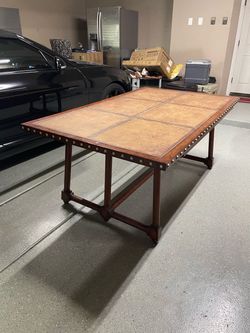 Large Leather Top Dining Table with Nailhead Trim