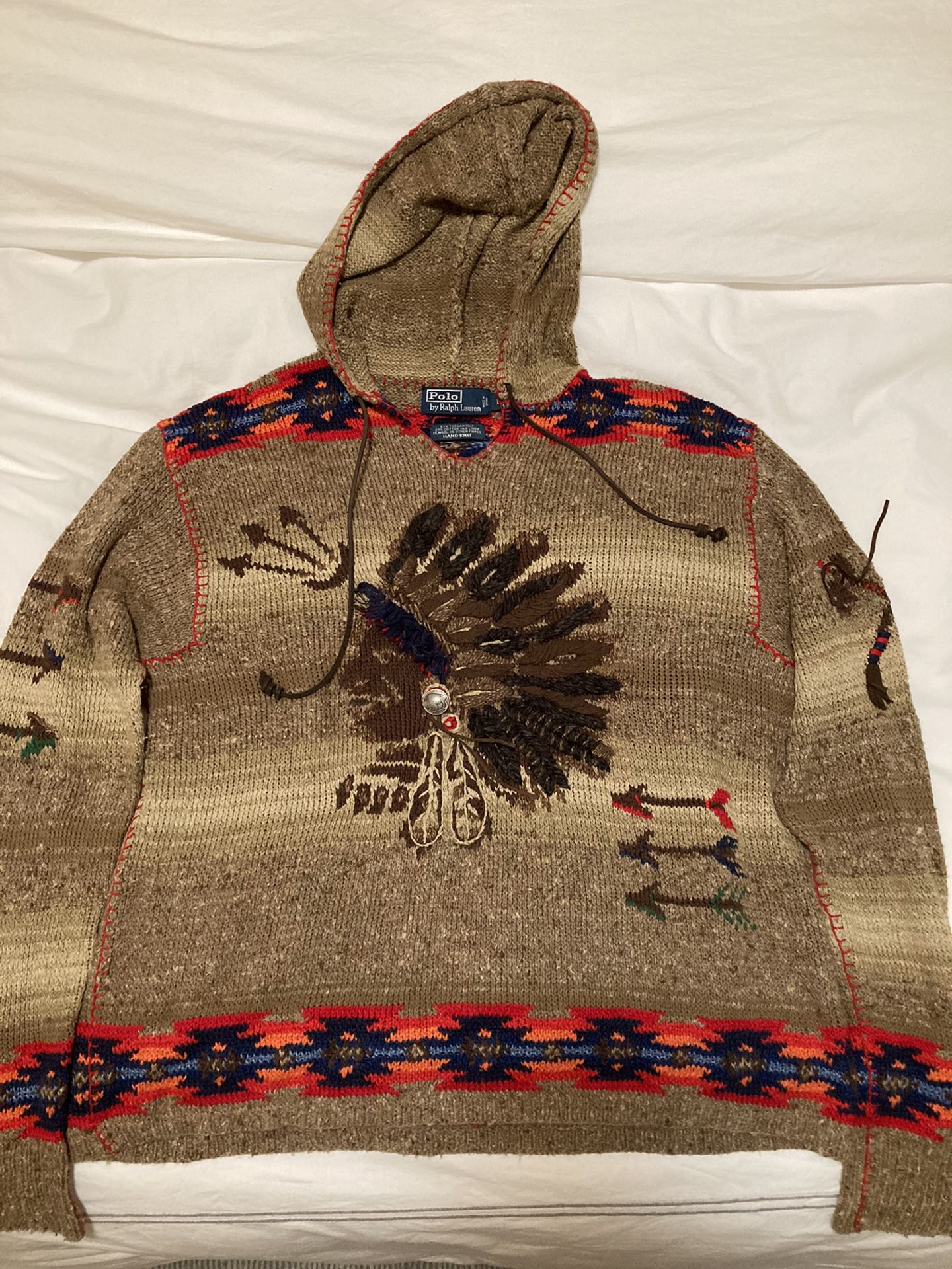 Polo by Ralph Lauren Hand Knit Tussar Silk Indian Head Chief Sweater Size  Large for Sale in New York, NY - OfferUp