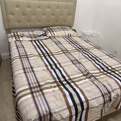 Bed Frame Queen Beige And Queen Regular Mattress
