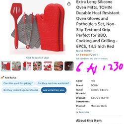 Extra Long Silicone Oven Mitts, TOHIN Durable Heat Resistant Oven Gloves and Potholders Set, Non-Slip Textured Grip Perfect for BBQ, Cooking and Grill