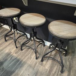 3 Bar Stools, Spin To Adjust Height 