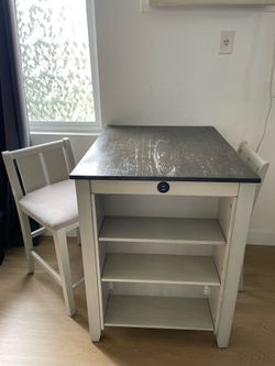 Farmhouse Dining Table w/ Storage + USB outlet + 2 Dining chairs included - Moving Must Go!