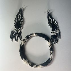 Vintage Beaded Bangle Bracelet And Earring Set
