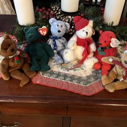 6 vintage Christmas Ty beanie babies