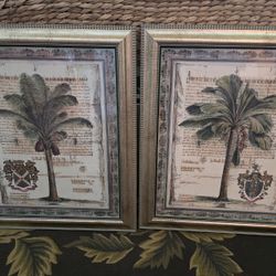 Set of 2 Palm Tree Framed Art silver Frames