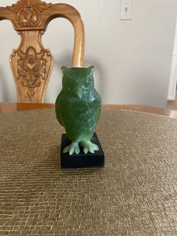 Vintage Green Owl Figurine Faux Jade 