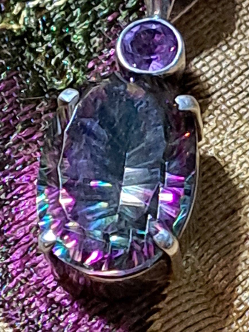 925 Sterling Silver Mystic Topaz Necklace Made In Italy 