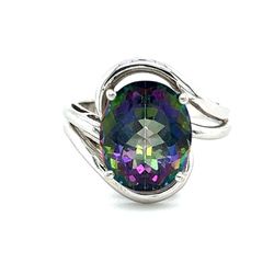 14k WG Oval Cut Mystic Topaz Ring