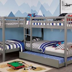 Brand New Grey Twin Size Quadruple Bunk Bed (Trundle Sold Separately)