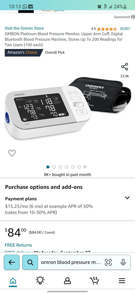 OMRON Platinum Blood Pressure Monitor, Upper Arm Cuff, Digital Bluetooth  Blood Pressure Machine, Stores Up To 200 Readings for Two Users for Sale in  Inwood, NY - OfferUp