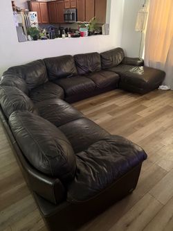 Brown leather sectional