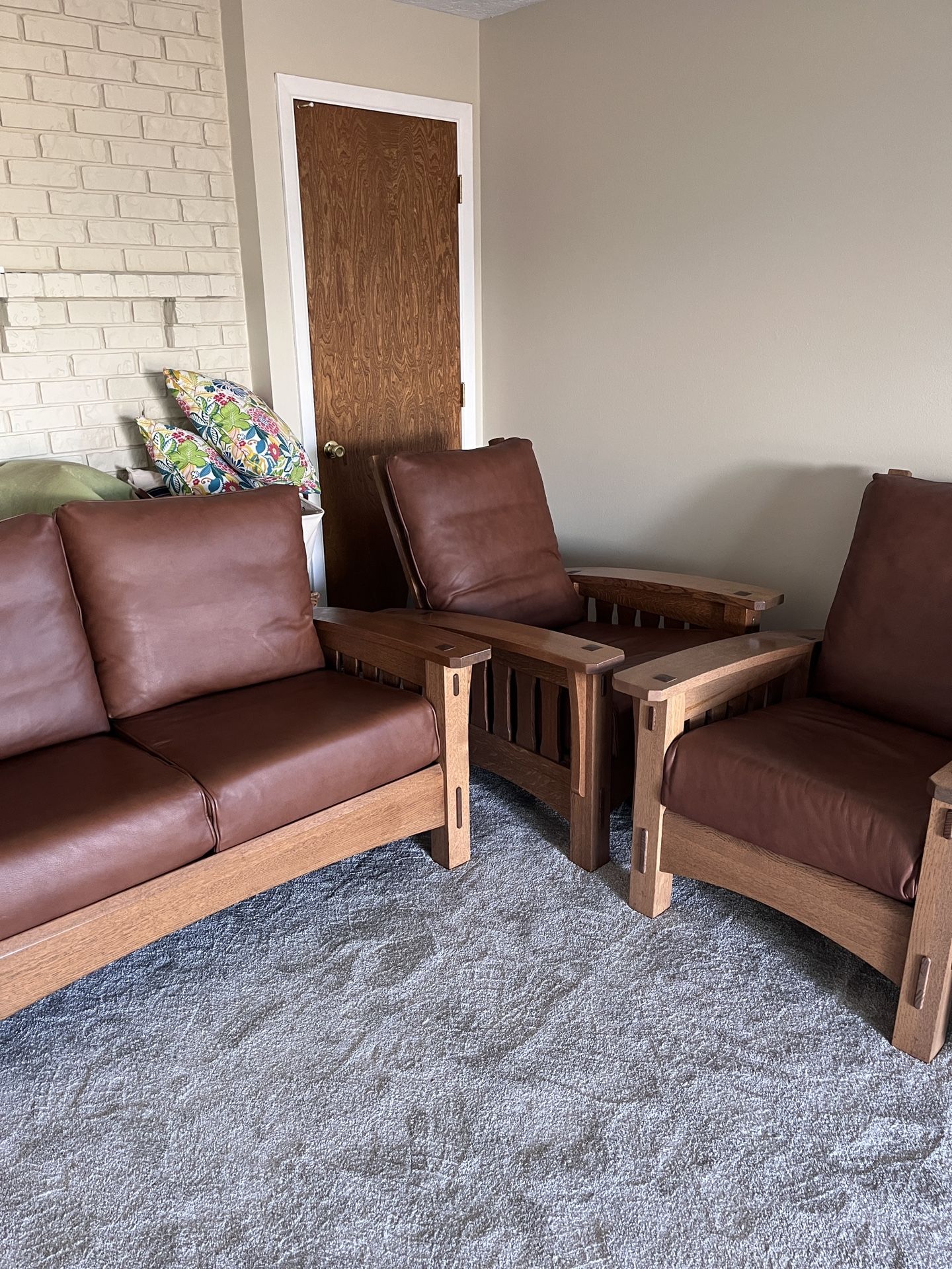 Mission-style Oak Loveseat and Chairs