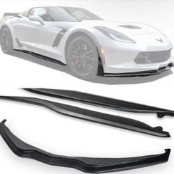 C7 Front Lip splitter & Side Skirts Rocker Panels Black 2014-2019 Corvette C7 All Models ZR1 Style