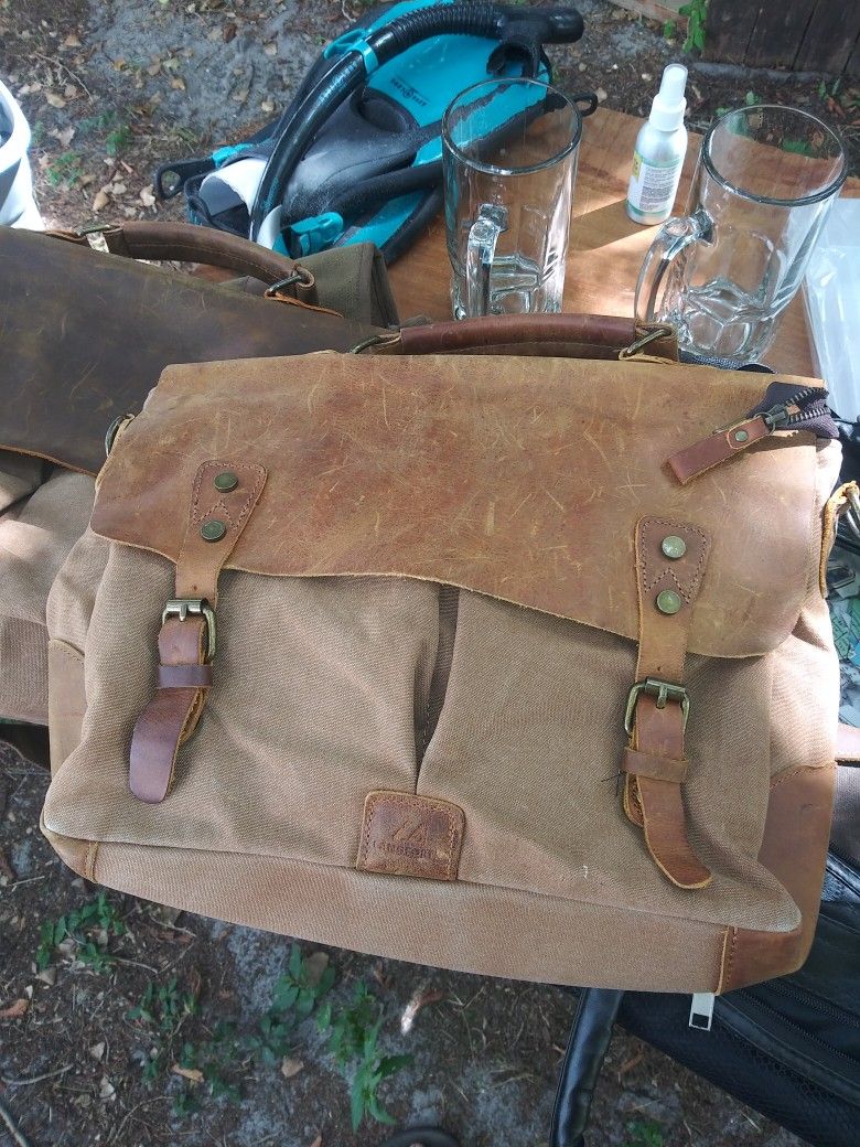 Beautiful Canvas And Leather Messenger Bag