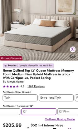 Brand New Queen Matress 12”