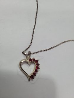 SU Heart with Red Stones open Design Sterling Silver 925 Pendant Chain NECKLACE