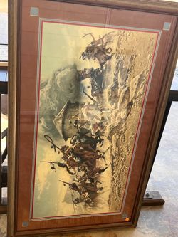 Framed Western Art Print Native American Train Scene