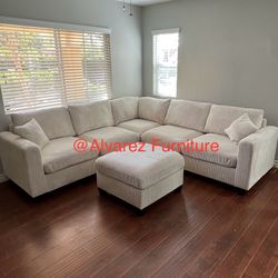 Corduroy Sectional Sofa With Ottoman
