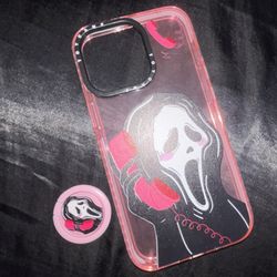 iPhone 13 Pro Pink Ghostface Phone Case & Popsocket
