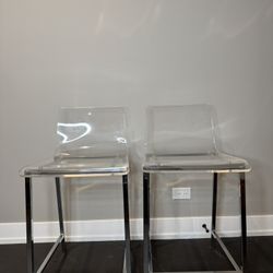 CB2  Chiaro Clear Acrylic Counter Stools With Nickel Legs Set Of 2