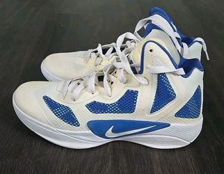 Nike Zoom Hyperfuse Men's 9.5 Basketball Shoes High Top-White & Blue Great Shape