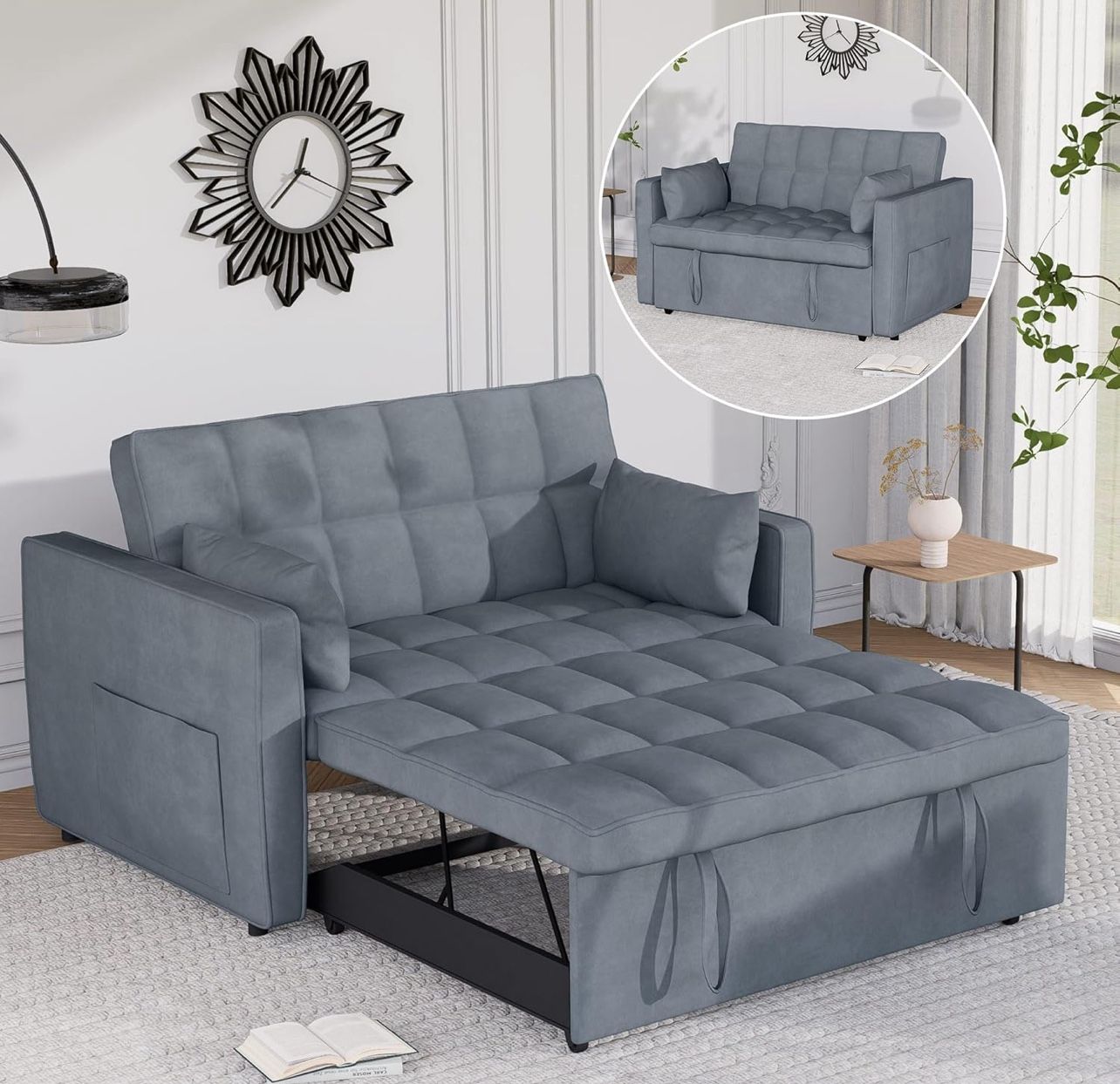 Gray Corduroy Sofa Sleeper 47” 