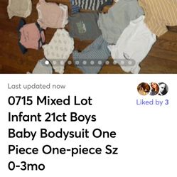0715 Mixed Lot Infant 21ct Boys Baby Bodysuit One Piece One-piece Sz 0-3mo