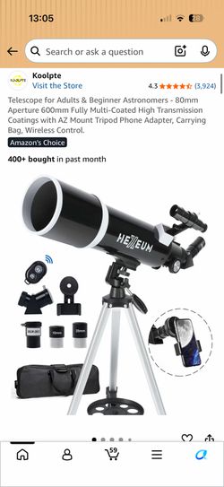 Telescope for Adults & Beginner Astronomers - 80mm Aperture 600mm Fully Multi-Coated High Transmission Coatings with AZ Mount Tripod Phone Adapter, Ca