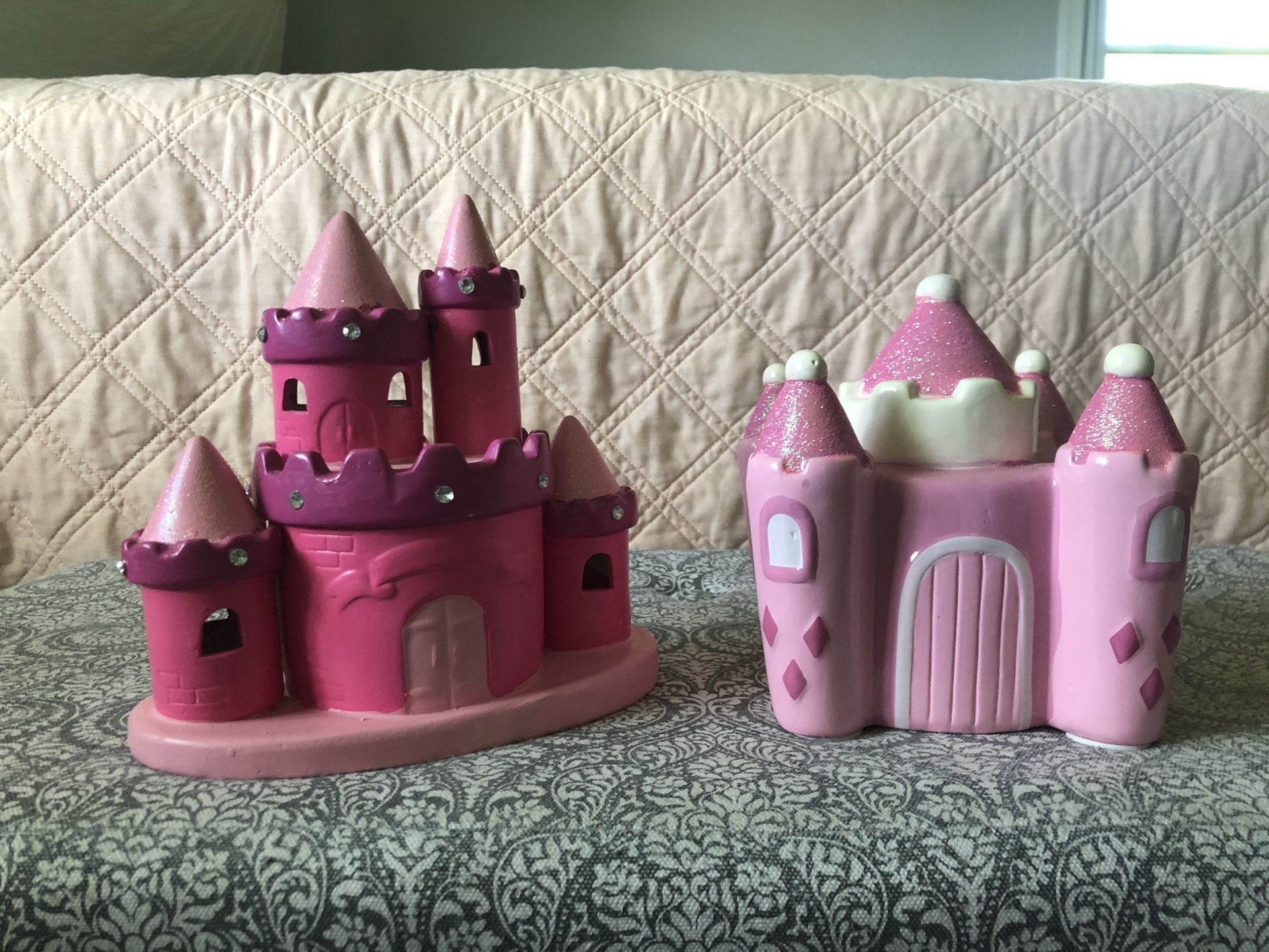 2 Pink Castle Piggy Banks