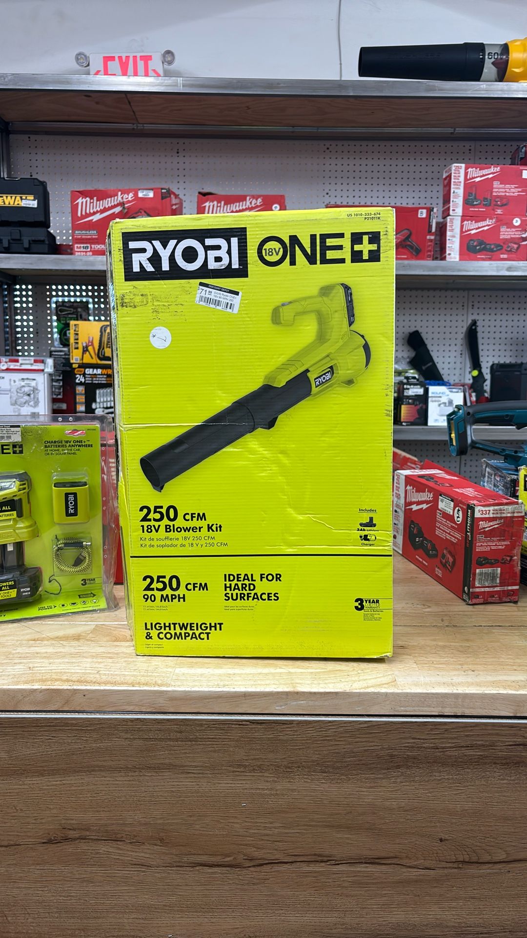 Ryobi ONE+ 18V 90 MPH 250 CFM Cordless Battery Leaf Blower/Sweeper with 2.0 Ah Battery and Charger