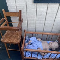 Baby Doll + Crib And Matching High Chair