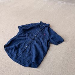 Polo Ralph Lauren Classic Fit Linen Navy Short Sleeve Button Up Shirt Men’s Medium