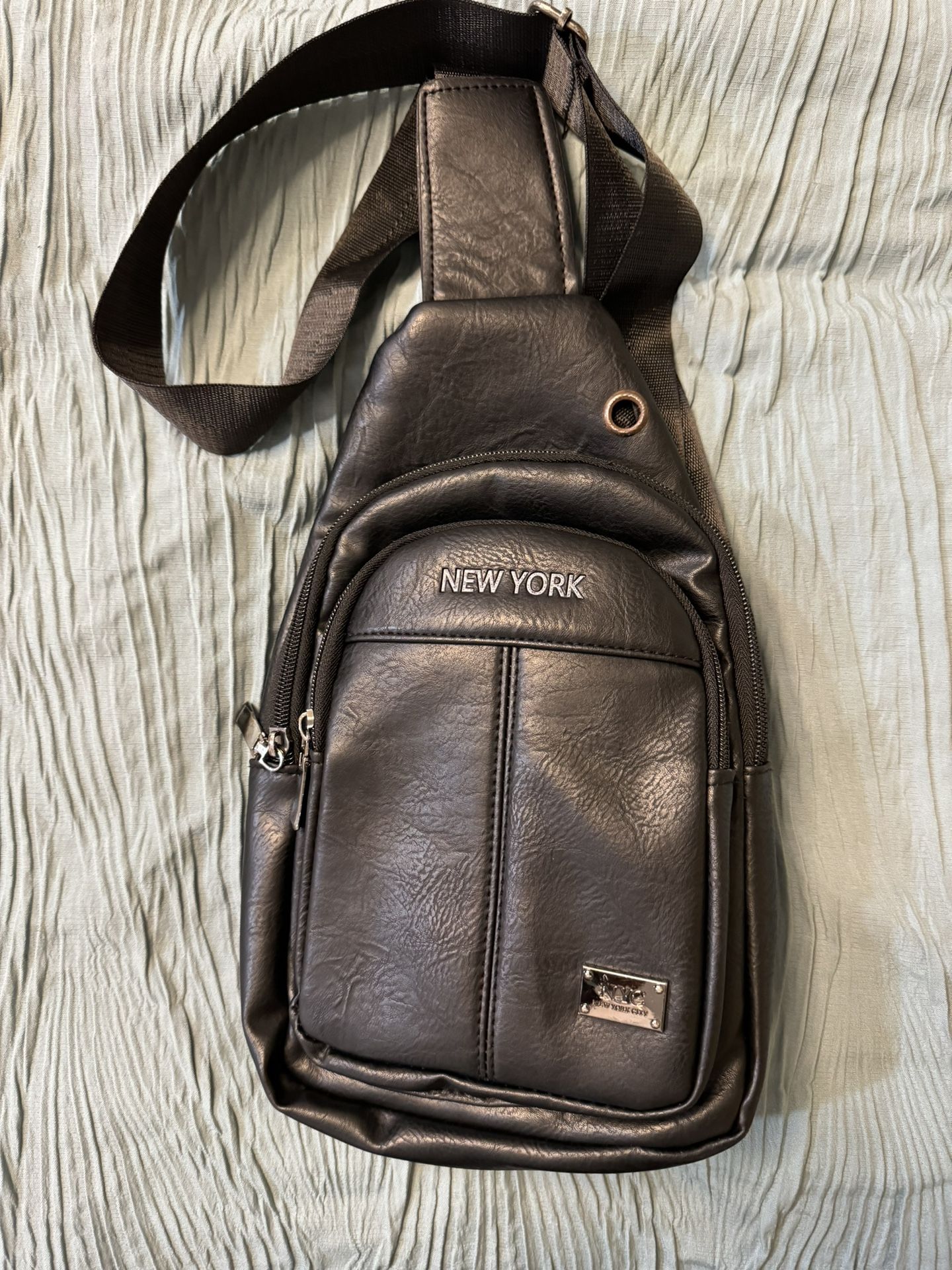 Black Leather Sling Bag Backpack 