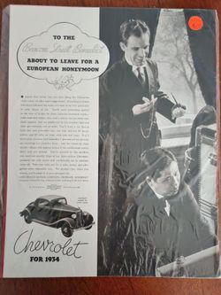 Vintage 1934 Chevrolet Advertisement Poster – “Beacon Street Benedict” orig/rare