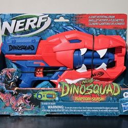 Nerf DinoSquad Raptor-Slash Dart Blaster, 6-Dart Rotating Drum, Slam Fire Action, 6 Official Elite Darts, Velociraptor Dinosaur Design