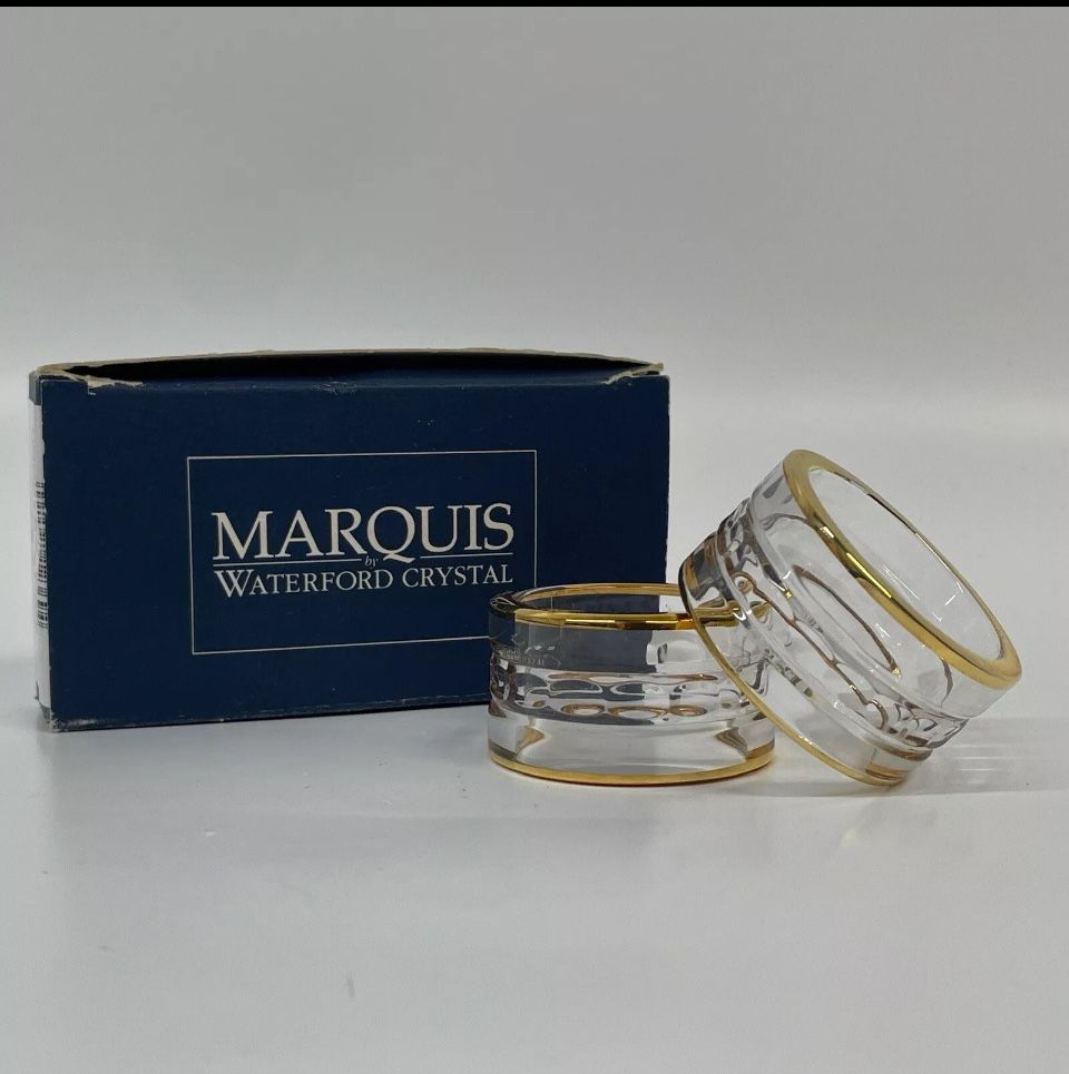 Waterford Marquis Crystal Hanover Gold Napkin Rings Set of 2