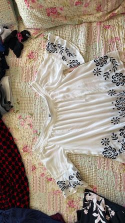 White Floral Embroidered elbow length Sleeve Top