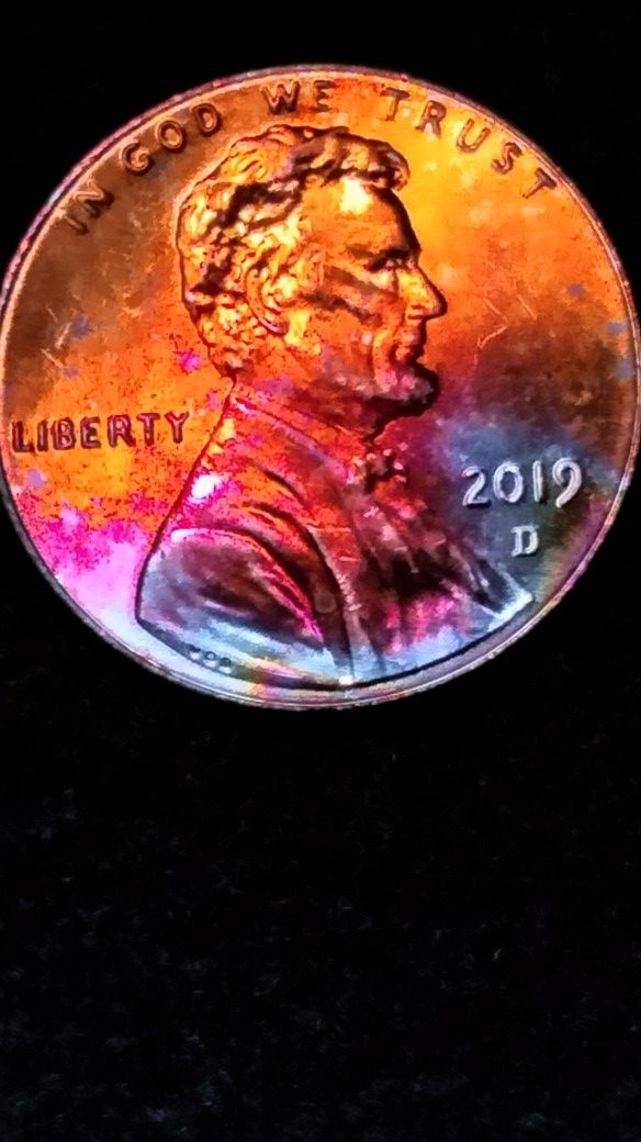 Beautiful 2019 D Rainbow Tone Lincoln One Cent Coin