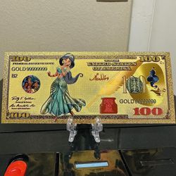 24k Gold Plated Jasmine Aladdin Disney Princess Banknote