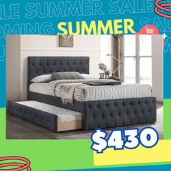 New In Box FULL BED W/TRUNDLE  CHARCOAL BURLAP  And 2 Mattresses.