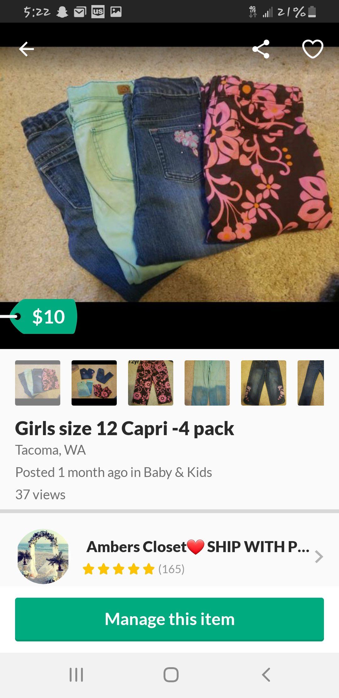 Girls size 12 Capri's. Set of 4