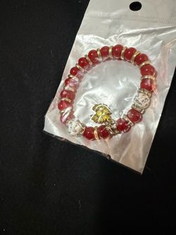 Red Beaded Stretch Bracelet with Gold Charm