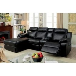 BLACK LEATHERETTE SECTIONAL SOFA CHAISE RECLINER - COUCH - SILLON SECCIONAL
