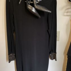 Calvin Klein Split Sleeve Black Dress size 4 + MIA bling shoes