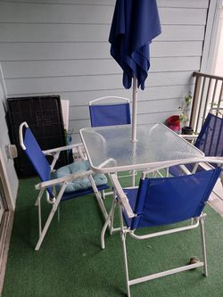 Mainstays Albany Lane 6-Piece Outdoor Patio Dining Set, Blue/White