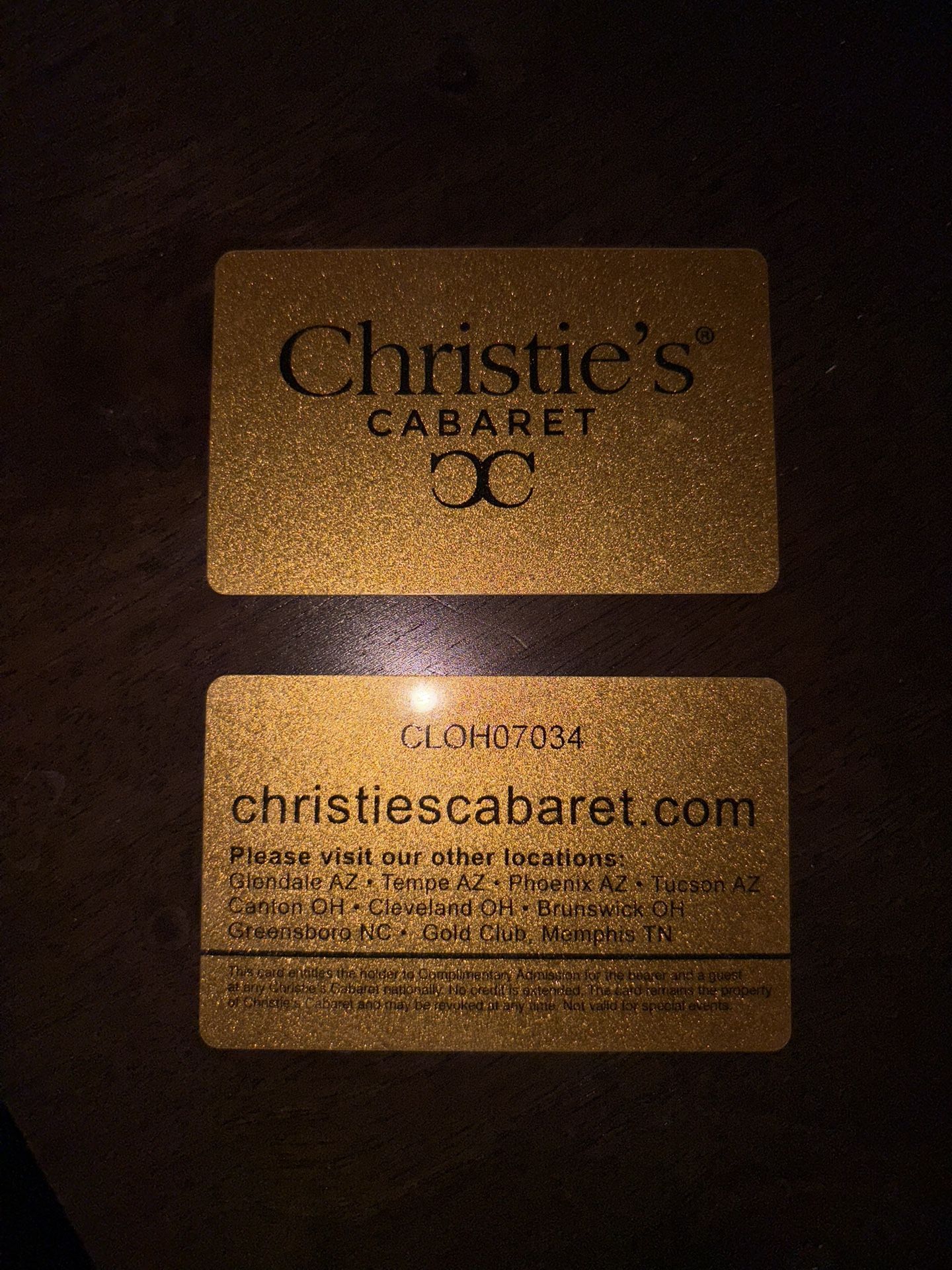 Christie’s Cabaret VIP Card